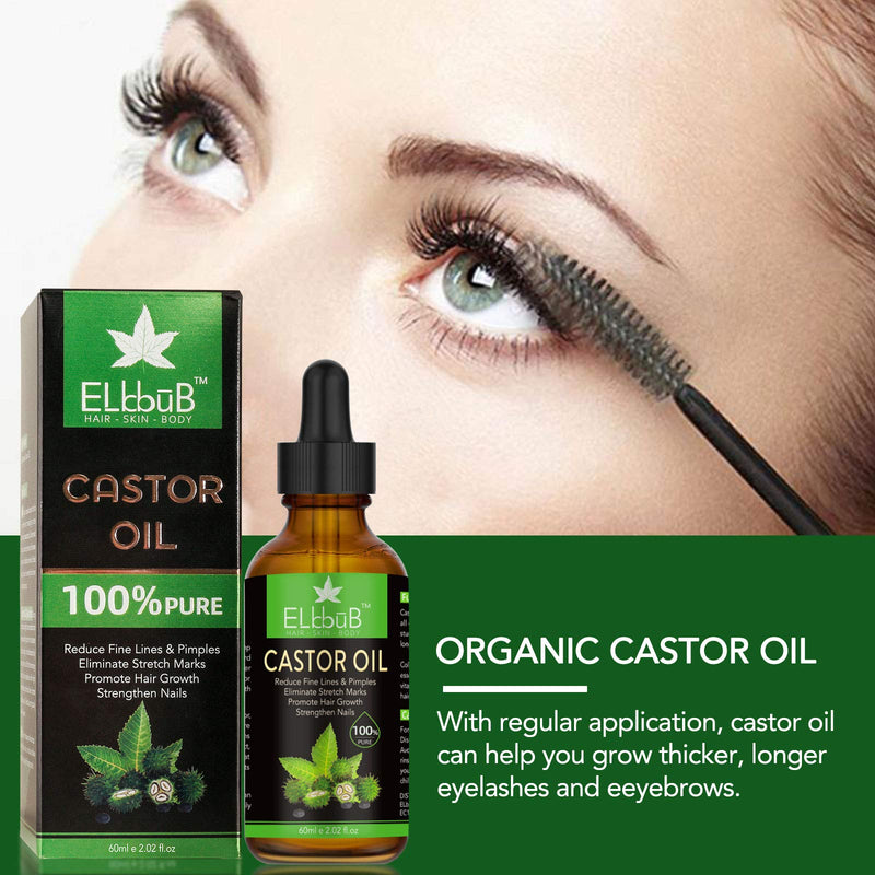 [Australia] - Castor Oil (60ml) - w/Free Lash and Brow Brushes,Pure Castor Oil for Hair,Eyelashs,Eyebrows,Skin,Hair Growth and Face, Birthday Gifts for Women Men Mum Wife Her 
