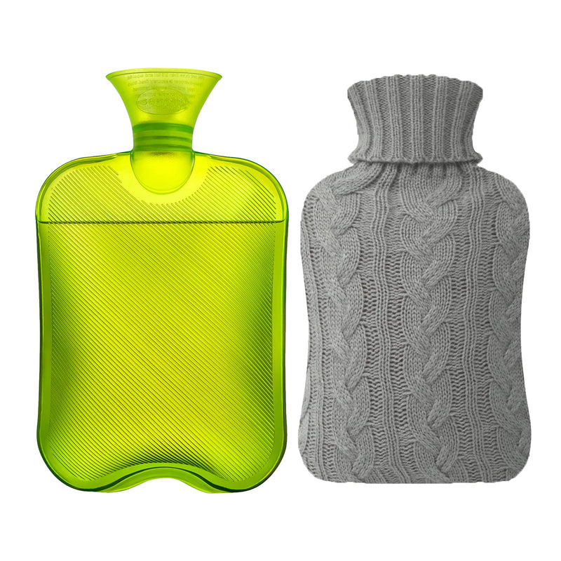 [Australia] - Samply Hot Water Bottle with Knitted Cover, 1.8L Hot Water Bag for Hot and Cold Compress, Hand Feet Warmer, Neck and Shoulder Pain Relief, Gray 2L 