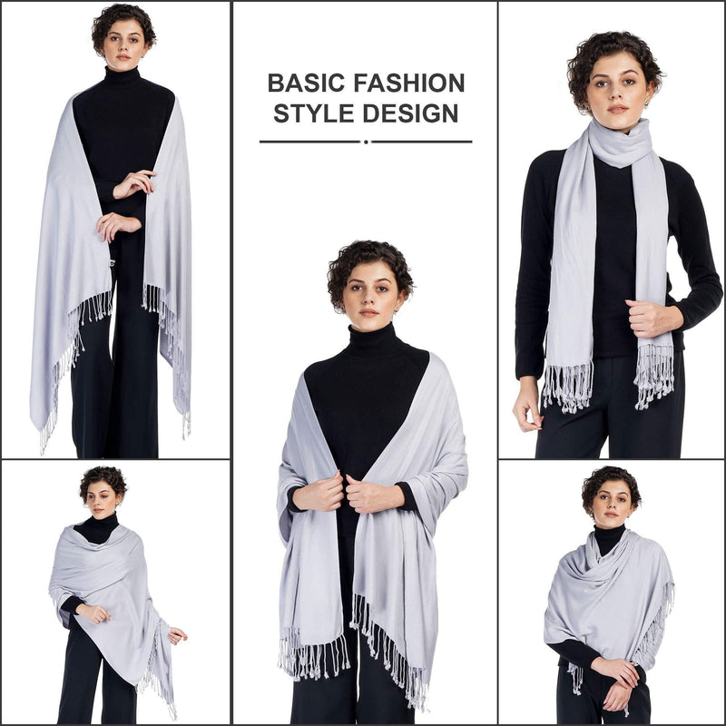 [Australia] - ALLEN & MATE Pashmina Shawls and Wraps Scarf for Women for Evening Dress Bridesmaid Wedding Bridal Winter Warm Long Large Scarves Silver 