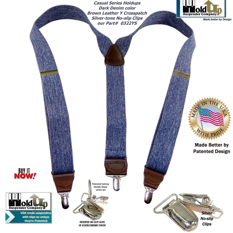 [Australia] - HoldUp Suspender in a Dark Denim color Y-back Suspenders in our Casual Series with No-slip Silver Patented Clips 