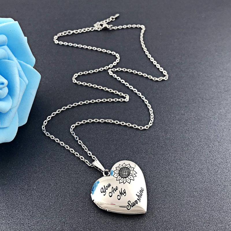 [Australia] - YOUFENG You are My Sunshine Necklace Sunflower Locket Necklace That Holds Pictures Heart Locket Pendant Gifts for Girls Silver Sunflower locket 