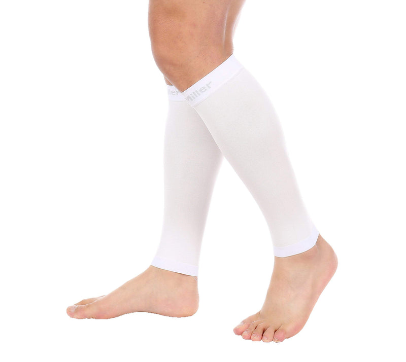 [Australia] - Doc Miller Calf Compression Sleeve Men and Women - 20-30mmHg Shin Splint Compression Sleeve Recover Varicose Veins, Torn Calf and Pain Relief - 1 Pair Calf Sleeves White Color - Small Size 