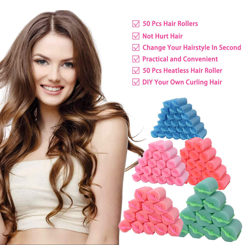 [Australia] - YMHPRIDE 50 Pcs Foam Sponge Hair Rollers Bouncy Curls Hair Curlers Hair Rollers for Long Medium Hair Large Medium Small 5 Size Flexible Hair Styling Roller Curlers Self Grip Hair Curlers 1.5mm,2mm,2.5mm,3mm,3.6mm 