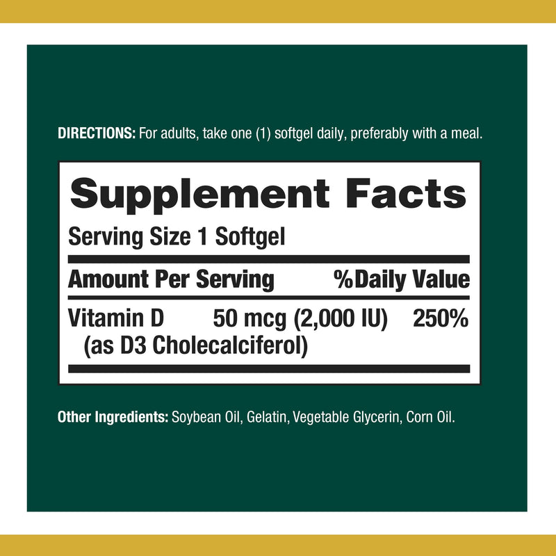 [Australia] - Nature's Bounty Vitamin D3, Immune and Bone Support, 2000IU, Softgels, 240 Ct 240 Count (Pack of 1) 
