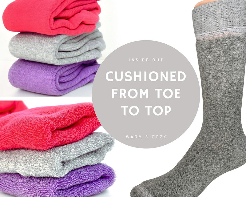 [Australia] - Diabetic Socks Women - Warm Socks - Cushioned from Toe to Top, Cozy, Extremely soft & comfortable, Premium Cotton, Over the calf, 3 Pairs... Pink, Lila & Gray 7 - 11.5 