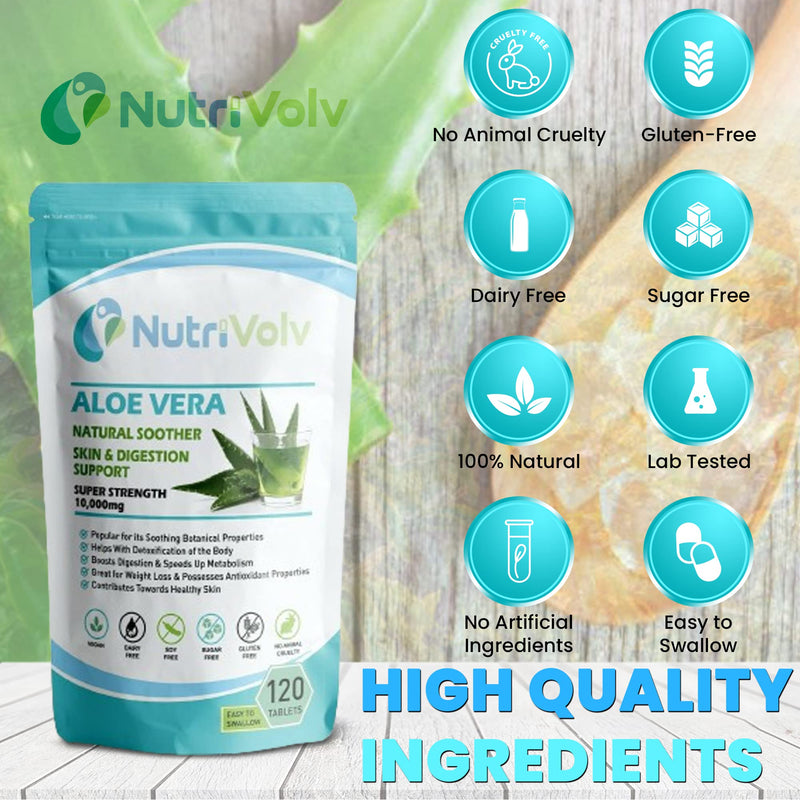 [Australia] - Aloe Vera 10000mg - 120 Tablets - Skincare Colon Cleanse Digestion Detox 