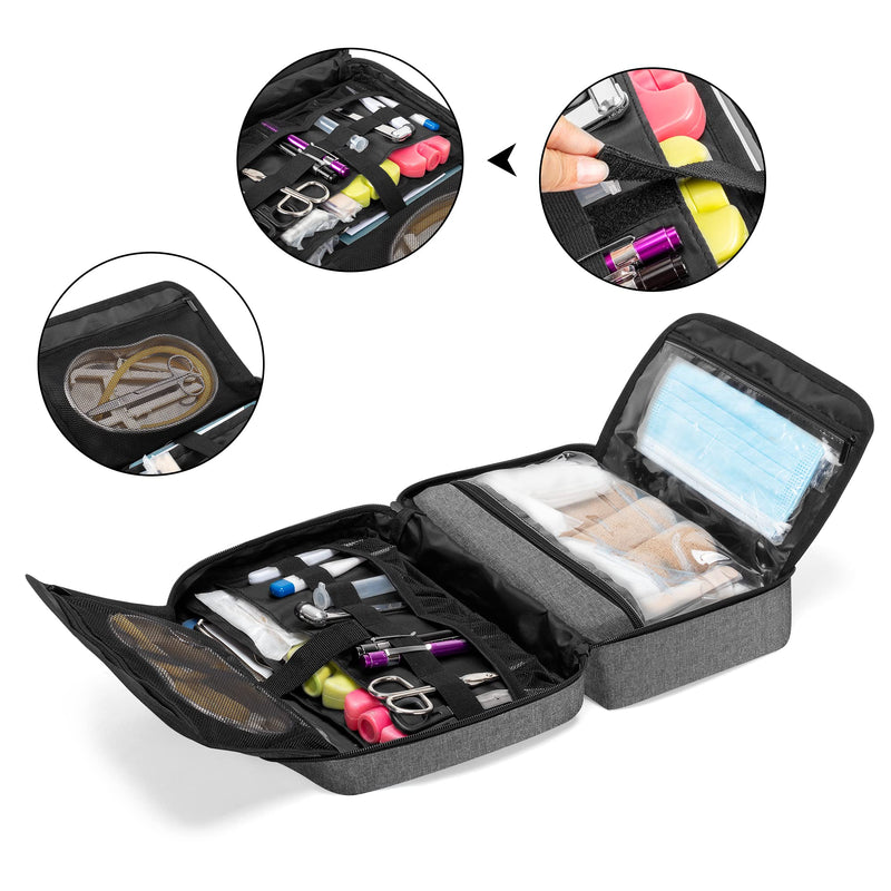 [Australia] - Trunab Small Medical Bag Empty, First aid Bag with 2 Inner Flap, Portable Emergency Kits Trauma Bag with More Storage for Medical Supplies, Grey 