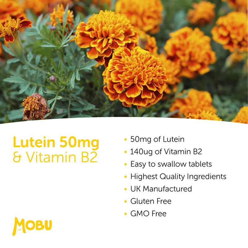 [Australia] - Lutein 50mg and Vitamin B2 | 120 Tablets | Vision Support | Eye Care Supplement | Eye Vitamins | Vegan GMP Approved | MOBU UK 