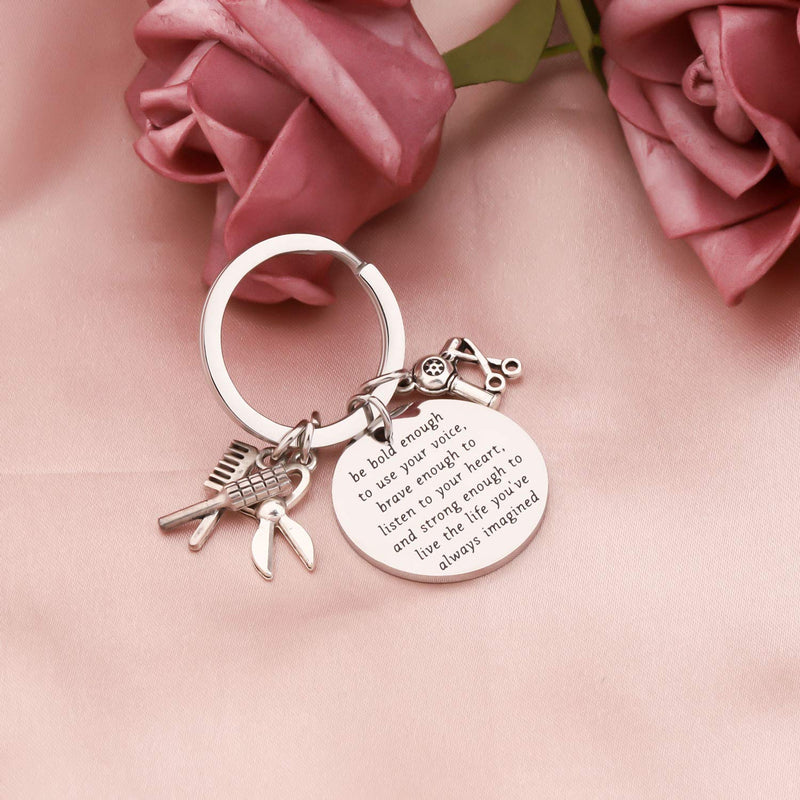 [Australia] - AKTAP Hair Stylist Gift Hairdresser Keychain Inspirational Hairstyliest Jewelry Cosmetology Graduation Gift Be Bold Enough to Use Your Voice 