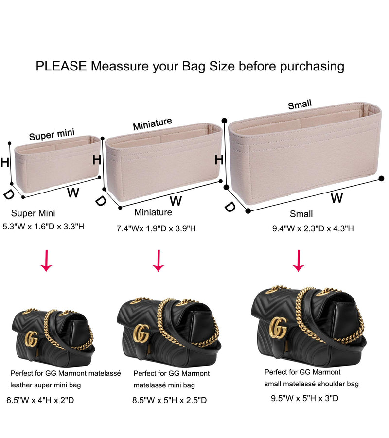 [Australia] - OAikor Purse Organizer Insert Felt Bag Handbag Tote Shaper Insert for GG Marmont Small Matelasse Shoulder Bag (Small, Conventional)-9.4 x 2.3 x 4.3inch 