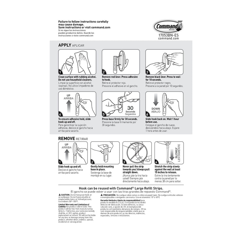 [Australia] - Command Large Traditional Plastic Hook, Brushed Nickel, 1-Hook, 2-Strips, Organize Damage-Free 1 Hook 