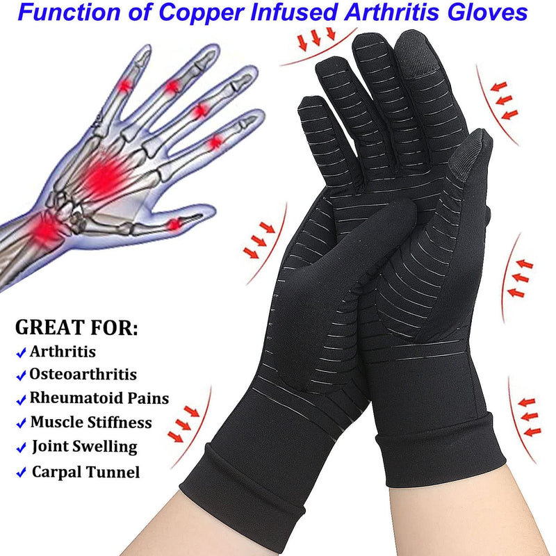 [Australia] - 2 Pairs Full Finger Copper Compression Arthritis Gloves for Men Women with Touchscreen Tips for Carpal Tunnel,Typing,Support (Medium) Medium 