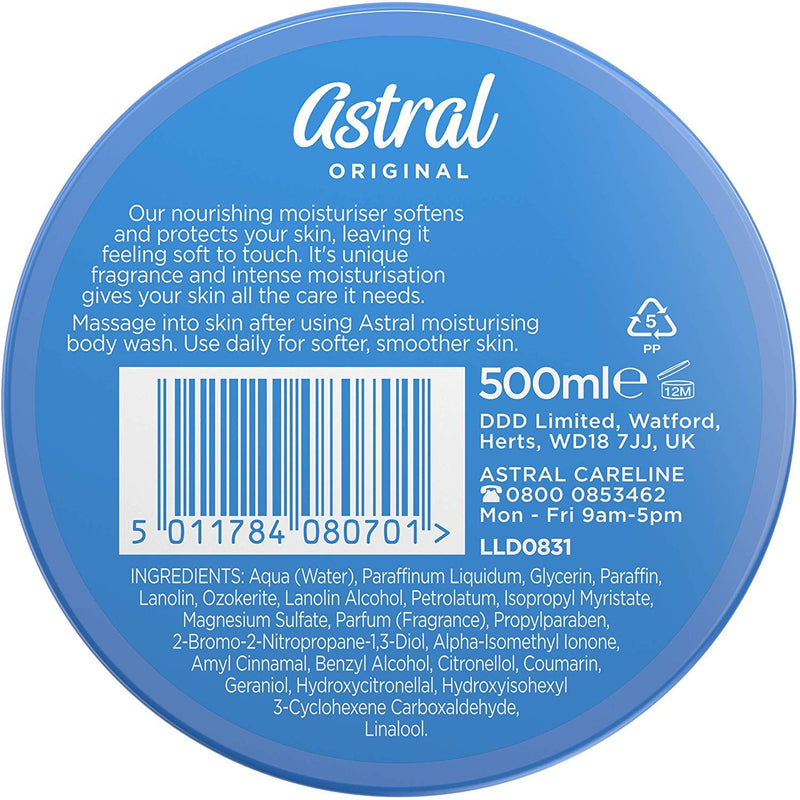 [Australia] - ASTRAl Face & Body Intensive Moisturiser Cream, with glycerin and petrolatum, 500ml Original 500 ml (Pack of 1) 
