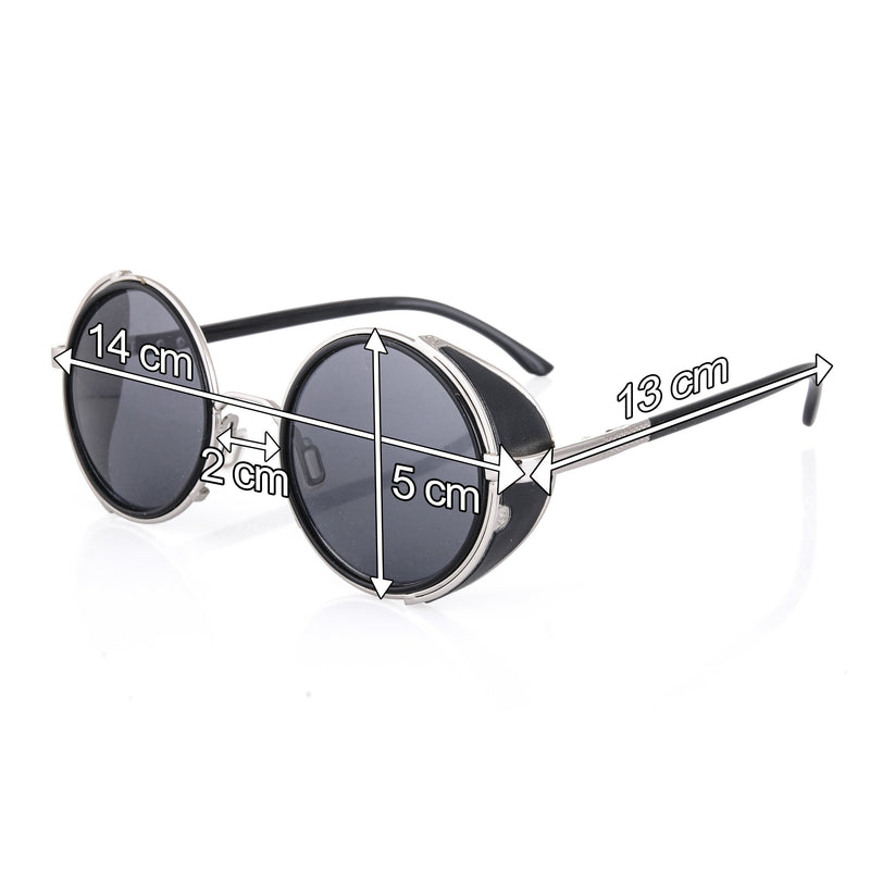 [Australia] - 4sold® Steampunk Sunglasses 50s Round Glasses Copper Cyber Goggles Rave Goth Vintage Number 1 Silver Black Frame Diameter 5cm 