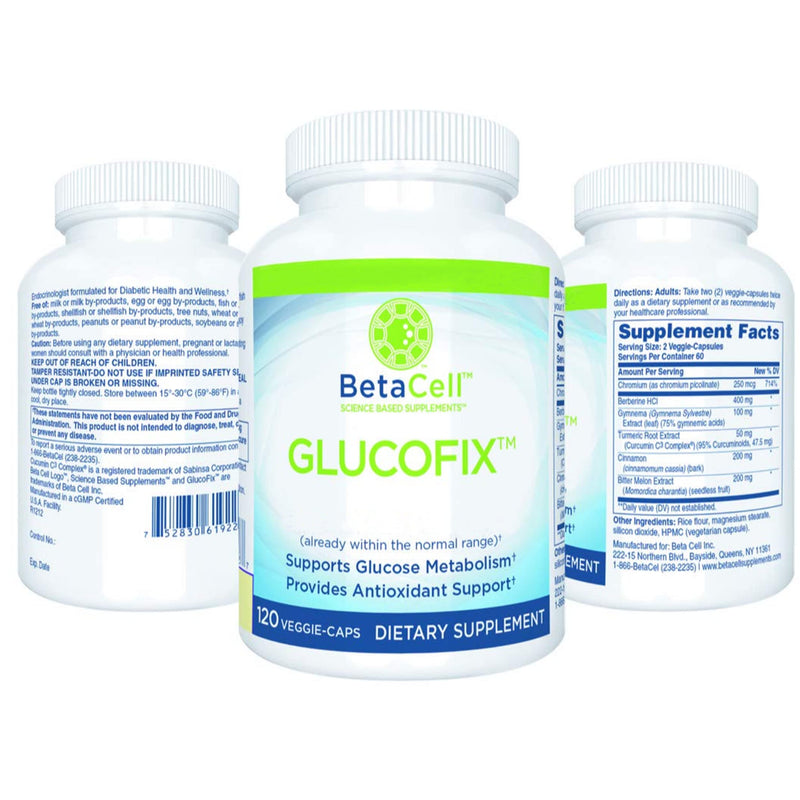 [Australia] - Glucofix Supplement - 120 Vege Caps- 6 Vital Nutrients for Reduced Glucose - Berberine, Cinnamon Pills for Glucose Support 