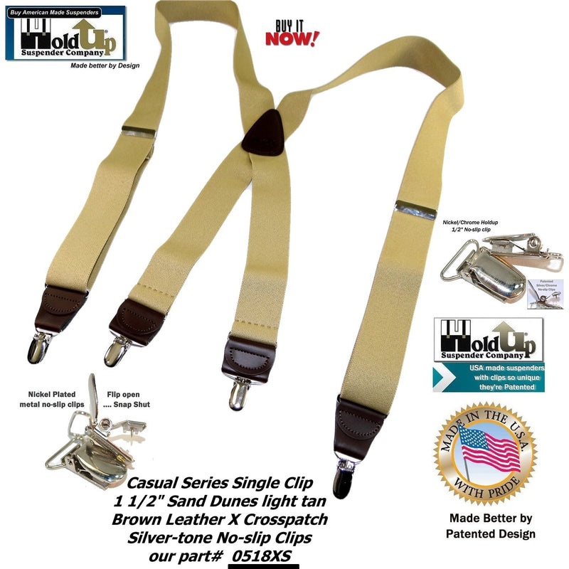 [Australia] - Holdup Suspender Company's Sand Dunes Tan Casual Series X-back Suspenders with Silver-tone No-slip Clips 