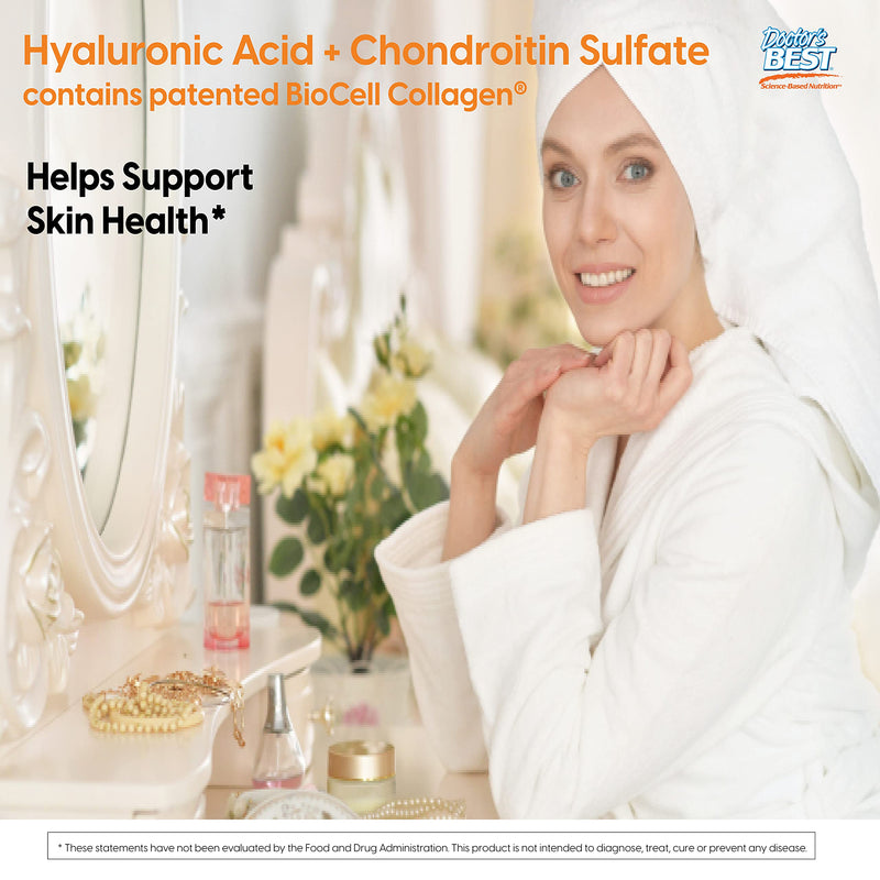 [Australia] - Doctor's Best Hyaluronic Acid with Chondroitin Sulfate, Featuring BioCell Collagen, Non-GMO, Gluten Free, Soy Free, Joint Support, 180 Count (Pack of 1) 