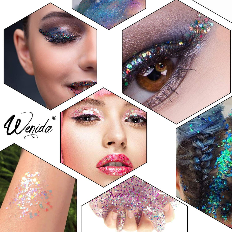 [Australia] - Glitter Wenida 9 Colors 105g Holographic Iridescent Multicolor Festival Sequins Craft Chunky Glitter for Arts Face Hair Body Nail Color #1 0.38 Ounce (Pack of 9) 