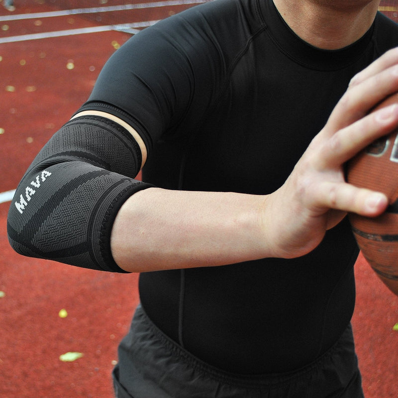 [Australia] - Mava Sports Elbow Brace Compression Sleeve (Pair) - Elbow Brace for Tendonitis, Tennis, Workouts, Weightlifting, Golfer's Elbow Treatment, Basketball- Reduce Joint Pain & elbow support - Elbow sleeve Large Black 