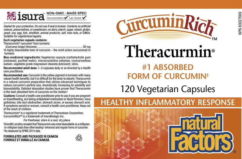 [Australia] - CurcuminRich Theracurmin by Natural Factors, Turmeric, 120 capsules (120 servings) 120 Count (Pack of 1) Standard Packaging 