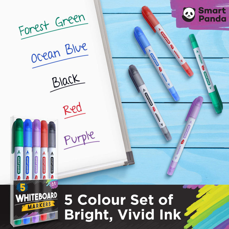 [Australia] - 5 Whiteboard Markers by SmartPanda – Dual Tip, Medium and Fine – Dry Wipe, Perfect for Home, School or Office - 5 Set 
