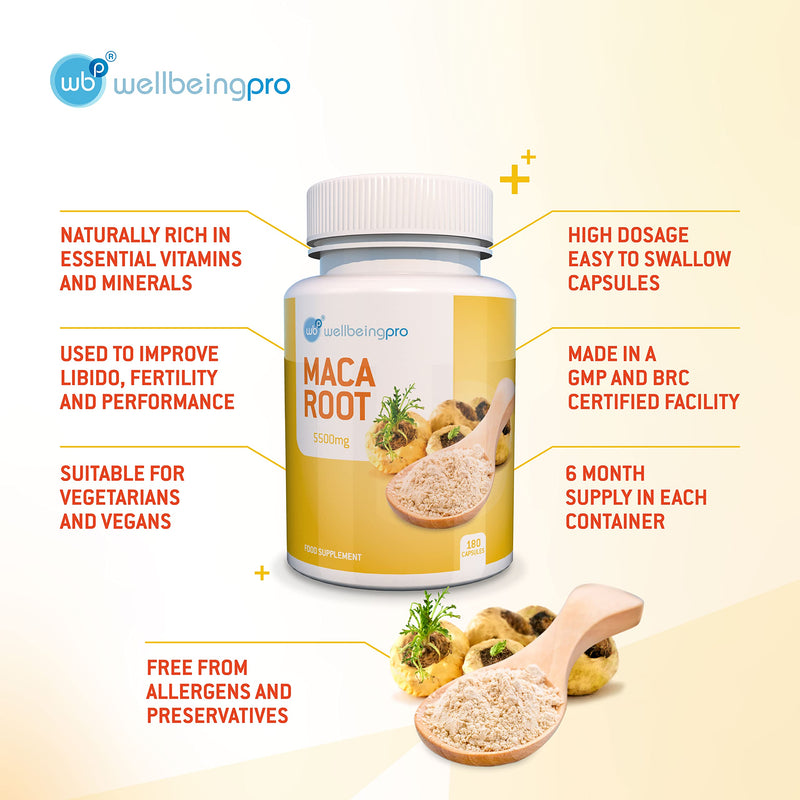[Australia] - 180 Maca Root 5500mg Capsules (6 Month Supply) | Super Strength Vegetarian & Vegan Friendly Herbal Extract | 100% High Grade Peruvian Maca Made in The UK 
