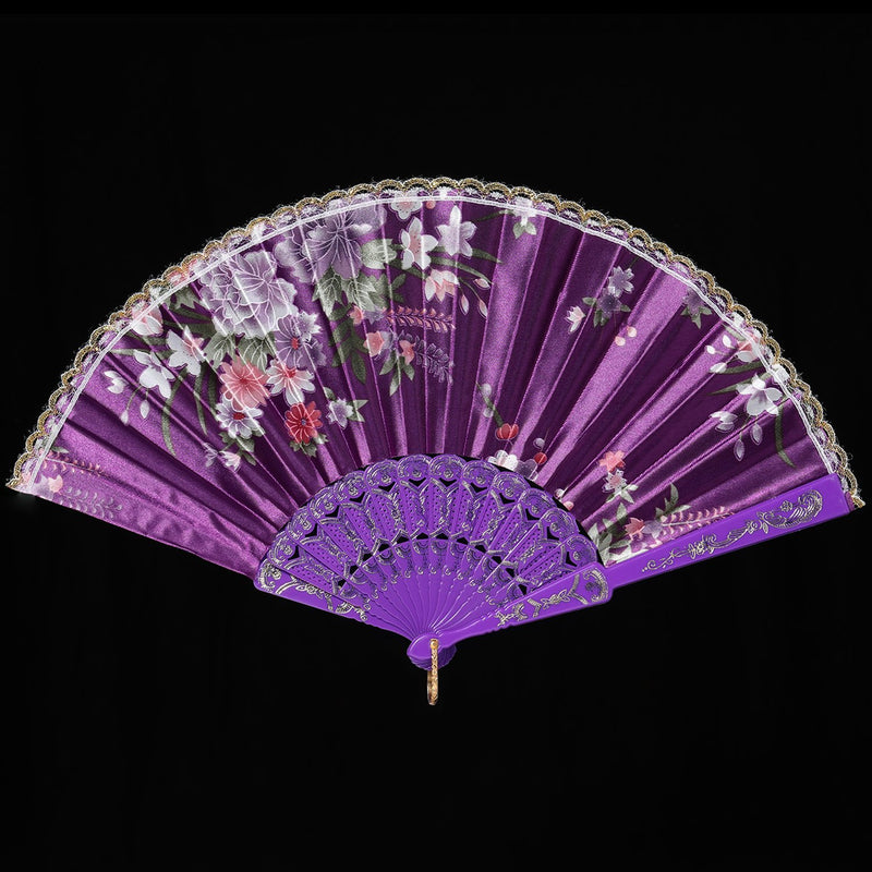 [Australia] - BABEYOND 8pcs Floral Folding Hand Fan Vintage Handheld Lace Folding Fan with Different Flower Patterns Fabric Folding Fan for Wedding Dancing Party (Color Random Selected with Chinese Rose) Chinese Rose-1 