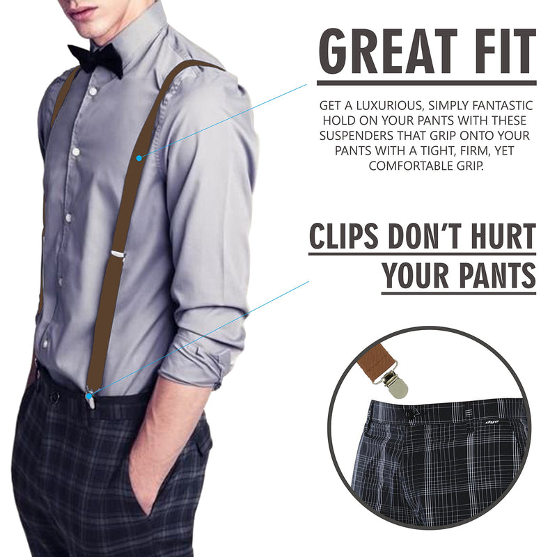 [Australia] - Men's Suspenders - 1" Width Adjustable Straps - Stylish Y Back Style by SEEMAVI Brown Rust 
