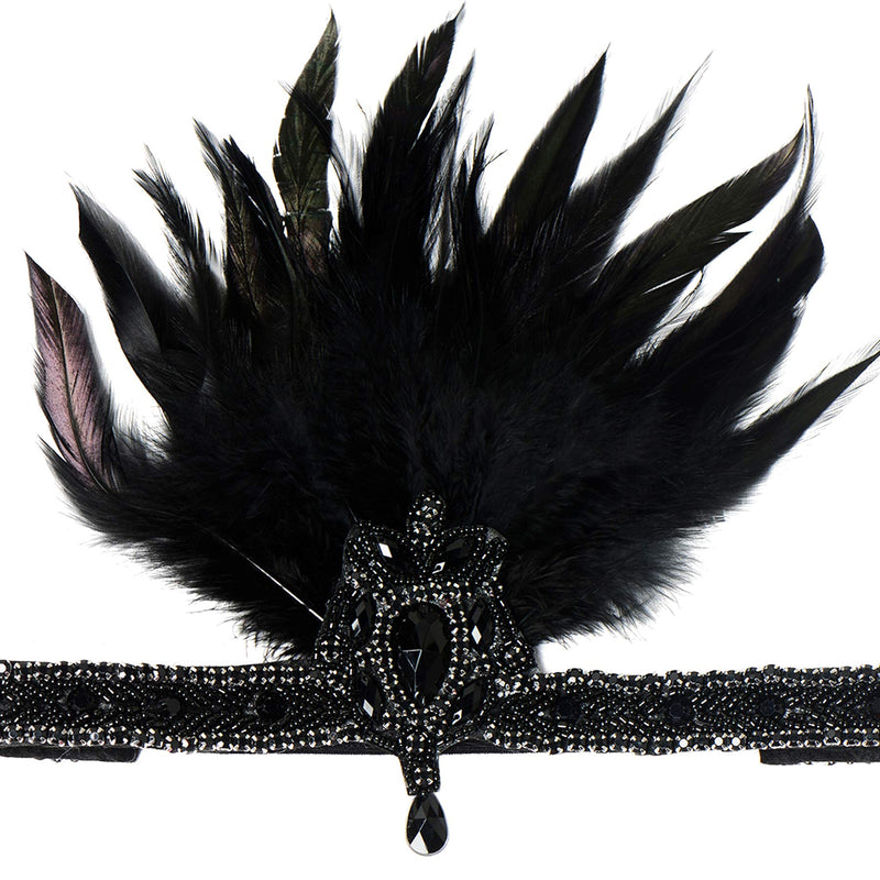 [Australia] - BABEYOND 1920s Flapper Headpiece 20s Carnival Feather Headband Gatsby Accessory Black 