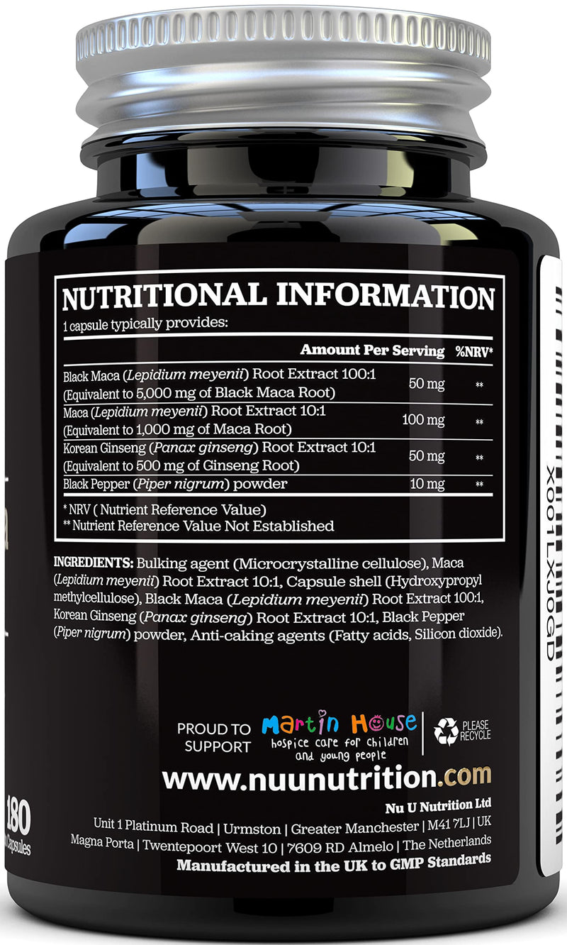 [Australia] - Maca Root 6000mg - High Strength Complex with Black Peruvian Maca, Korean Panax Ginseng & Black Pepper - 180 Vegan Capsules - 6 Month Supply - Capsules not Tablets 