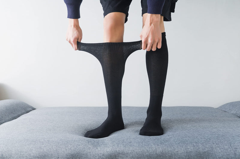 [Australia] - Yomandamor Mens Bamboo Diabetic Over The Calf Socks,4 Pack Size 10-13 4 Pairs Black 
