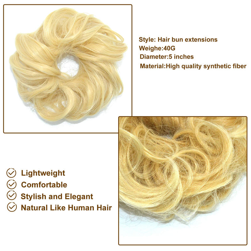 [Australia] - Messy Bun Hair Piece Hair Scrunchies Extension Curly Wavy Messy Synthetic Chignon for Women Updo Hairpiece (Golden Mixed Bleach White Blonde) Golden Mixed Bleach White Blonde 