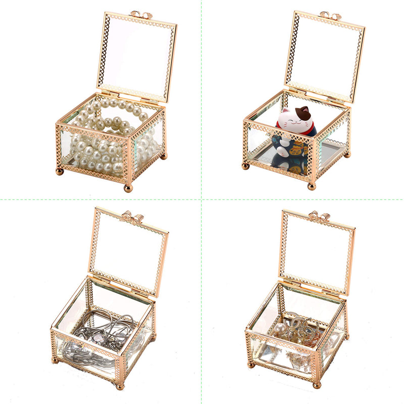 [Australia] - THI Handmade Art Clear Glass Jewelry Box Tabletop Home Decoration, Wedding Bridal Party Gift Square 