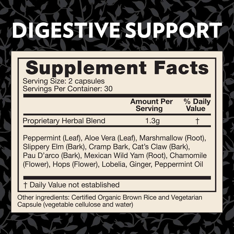 [Australia] - Crystal Star Digestive Support Supplement (60 Capsules) - Herbal Gut Health Supplement That Helps with Occasional Gas, Bloating & Discomfort - Peppermint, Aloe Vera, Slippery Elm & Ginger – Non-GMO 