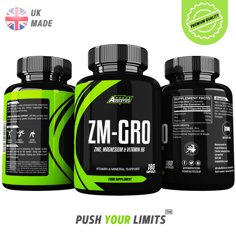 [Australia] - ZM-GRO - Zinc, Magnesium & Vitamin B6 ZMA 180 Capsules - Helps Support Testosterone - Promotes Muscle Strength, Recovery, Energy & Better Sleep - UK Made ZMA Tablets 