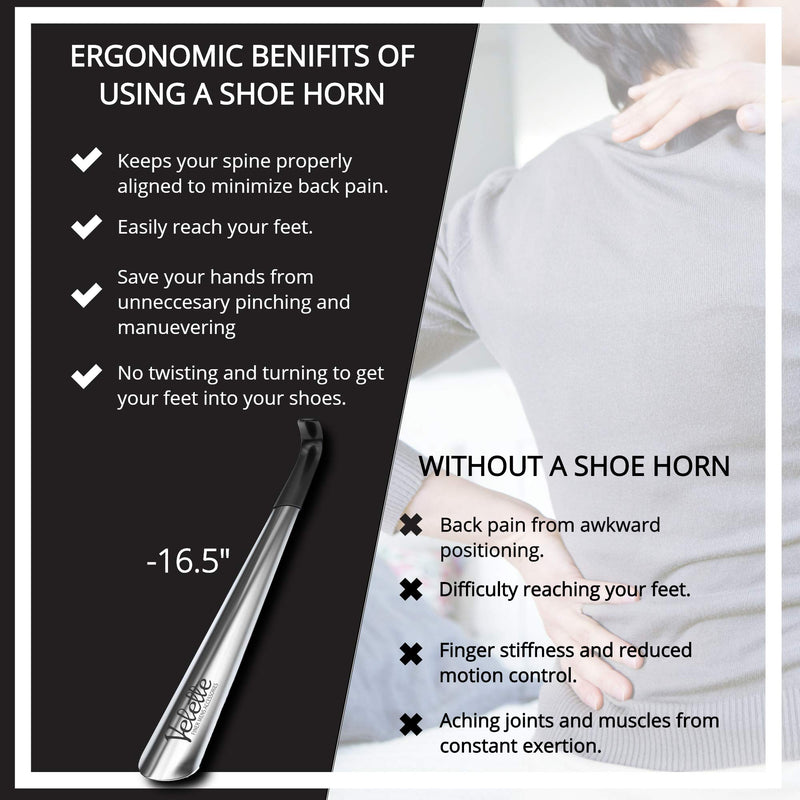[Australia] - Metal Shoe Horn Long Handle For Seniors, Set of 2, 16.5" Long Shoe Horns For Boots, or Extra Long Shoe Horn for Kids, by Velette 