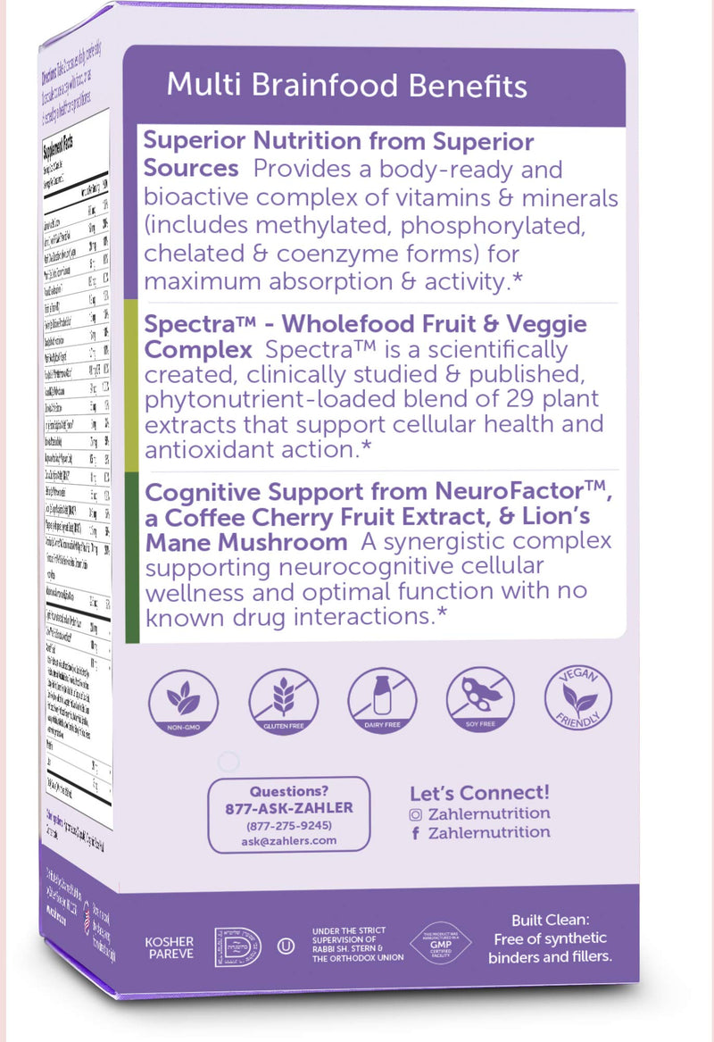 [Australia] - Multivitamin Brainfood, Daily Multivitamin +Memory and Focus Support, Multivitamin for Men and Women with Iron, Certified Kosher, 60 Capsules 