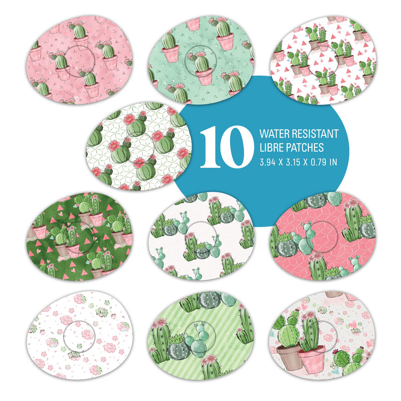 [Australia] - Rockadex - Freestyle Libre Sensor adhesives, Custom-Designed Freestyle Libre Patches, Diabetic Supplies Mix 10 Pack Cacti 