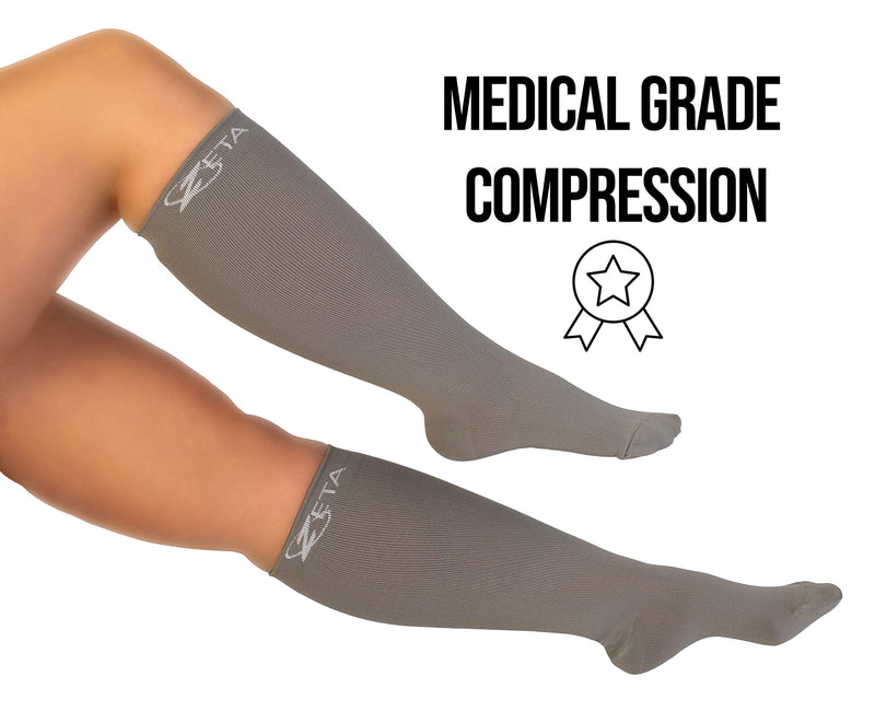 [Australia] - Zeta Socks XXXL Wide Plus Size Calf Compression, Soothing Comfy Gradient Support, Prevents Swelling, Pain, Edema, DVT, Large Cuffs, Stretch to 26 Inches, Unisex, for Flights 