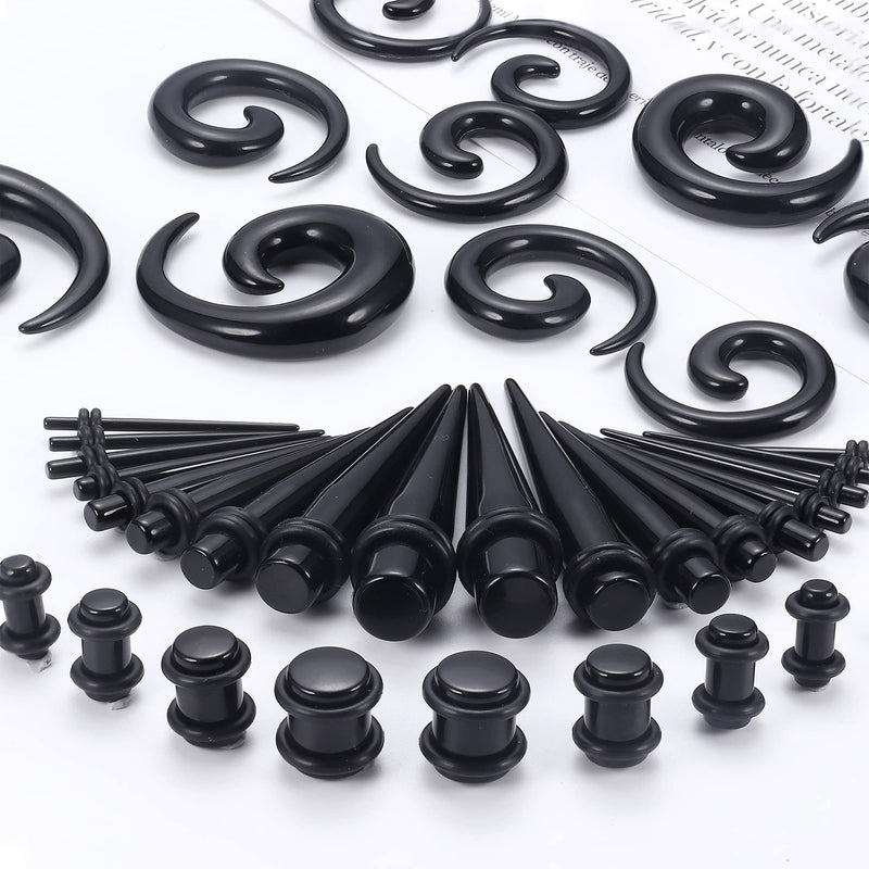 [Australia] - Magitaco 84 PCS Ear Stretching Kit Ear Gauges Expander Set Acrylic Tapers and Plugs Silicone Tunnels Horseshoes Taper Spiral Tapers Gauges for Ears Black Stone 