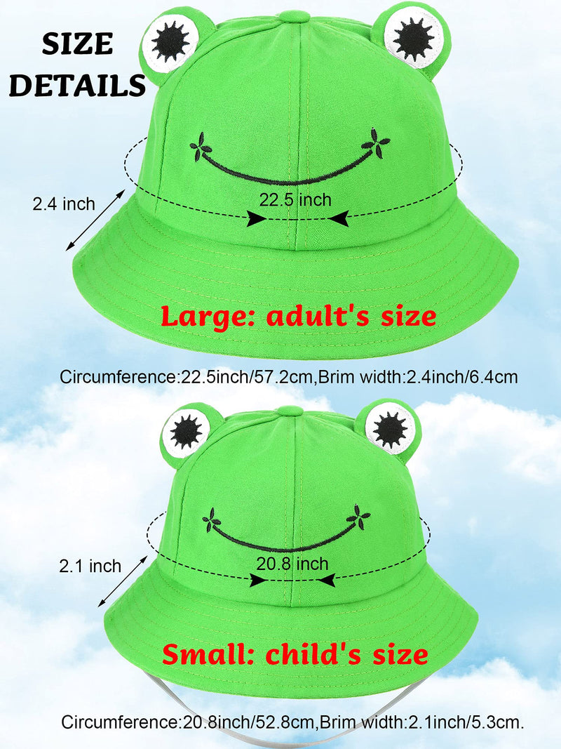 [Australia] - 3 Pieces Cute Frog Bucket Hat Fisherman Sun Bucket Hat Wide Brim Beach Summer Hat for Women Teens Girls Green, Black, Yellow L 