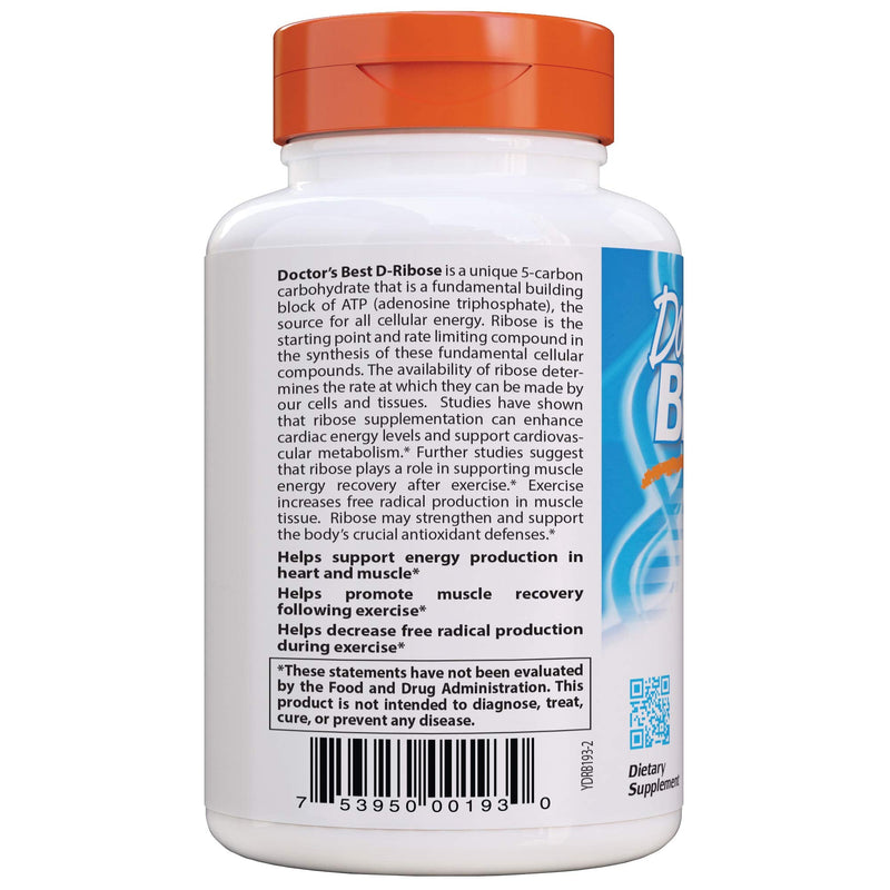 [Australia] - Doctor's Best D-Ribose with Bioenergy Ribose, Vegan, Energy Enhancement, 120 Veggie Caps, White (DRB-00193) 