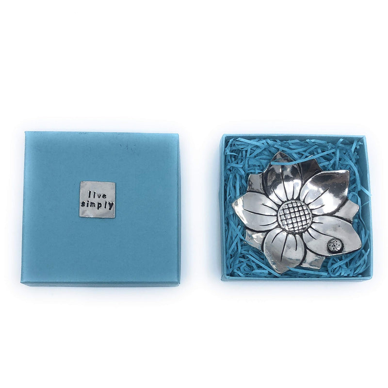 [Australia] - Sunflower with Ladybug Fine Pewter Ring Bowl Trinket Dish Tray 