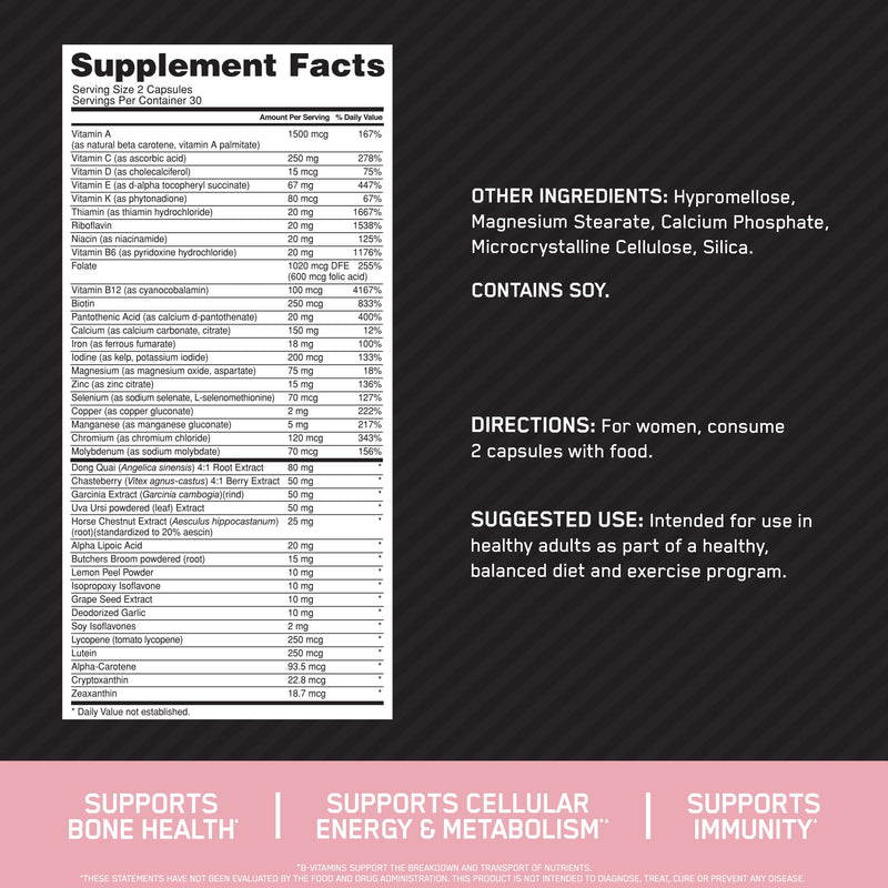 [Australia] - Optimum Nutrition Opti-Women, Vitamin C, Zinc and Vitamin D for Immune Support Womens Daily Multivitamin Supplement with Iron, Capsules, 60 Count 60 Count (Pack of 1) 