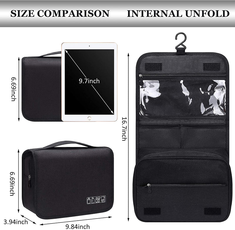 [Australia] - Acopton Portable Hanging Travel Toiletry Bag for Men and Womens Waterproof Bathrooom Shower Bag Multifunctional Cosmetic Makeup Organzier (Black) Black 