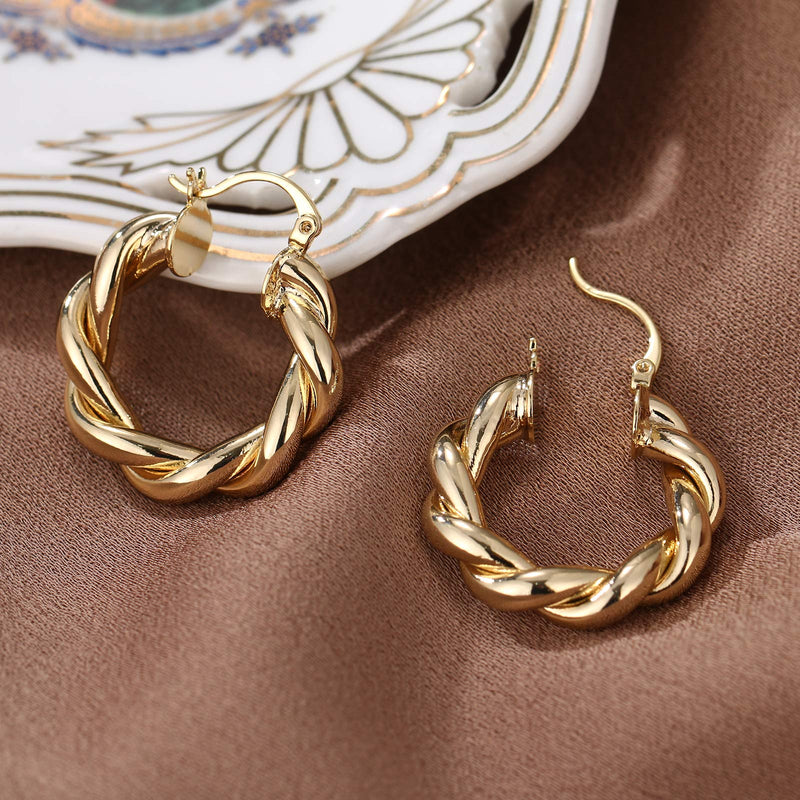 [Australia] - Gold Hoop Eearrings for Women 14K Gold Plated Chunky Hoop Earrings Lightweight High Polished Hoops Jewelry Gift Girls 