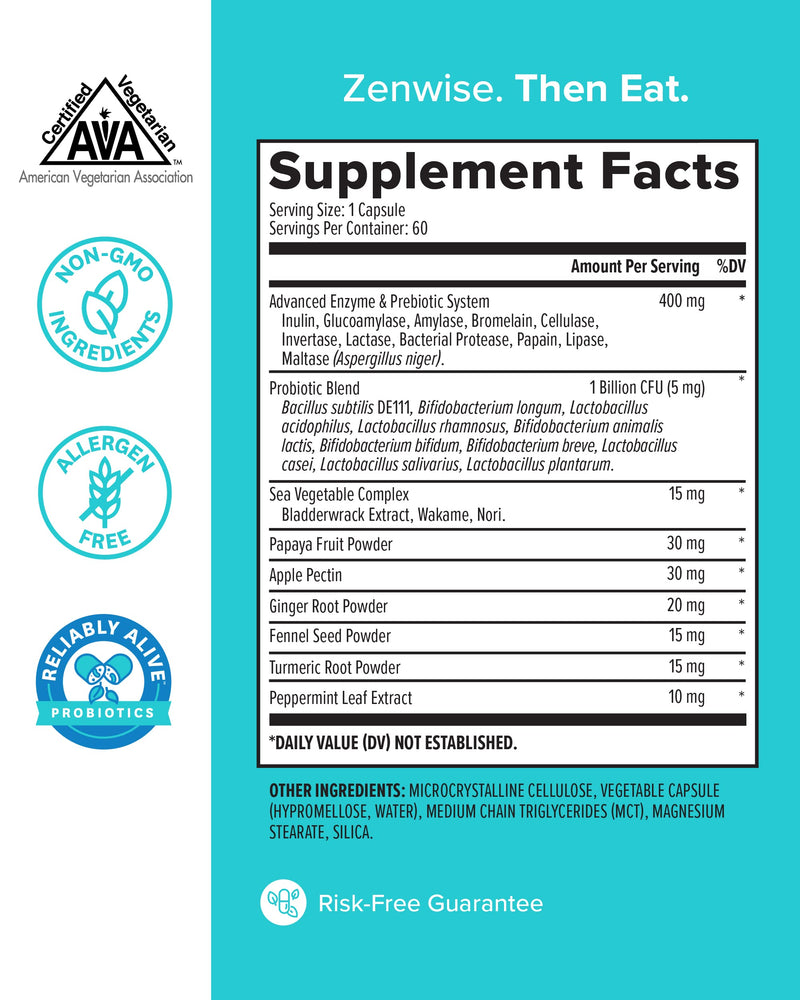 [Australia] - Zenwise Digestive Enzymes Probiotics and Prebiotics - Digestion and Bloating Relief for Women and Men, Lactose Absorption with Amylase & Bromelain (60 Count (Pack of 1)) 60 Count (Pack of 1) 