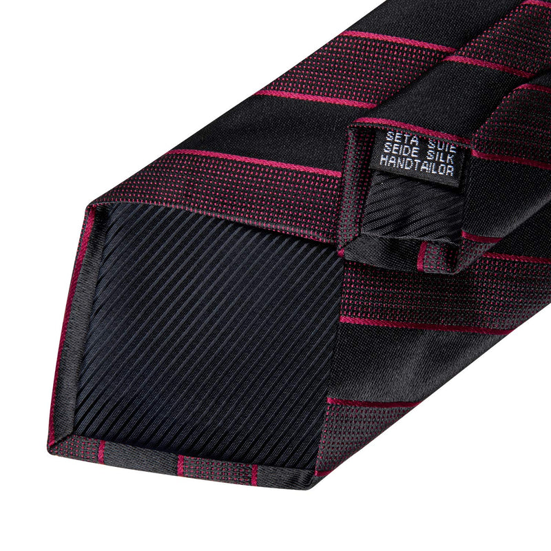 [Australia] - DiBanGu Men's Stripe Tie Silk Woven Necktie Pocket Square Cufflink Set Formal Business Prom Wedding 06 Burgundy Black 