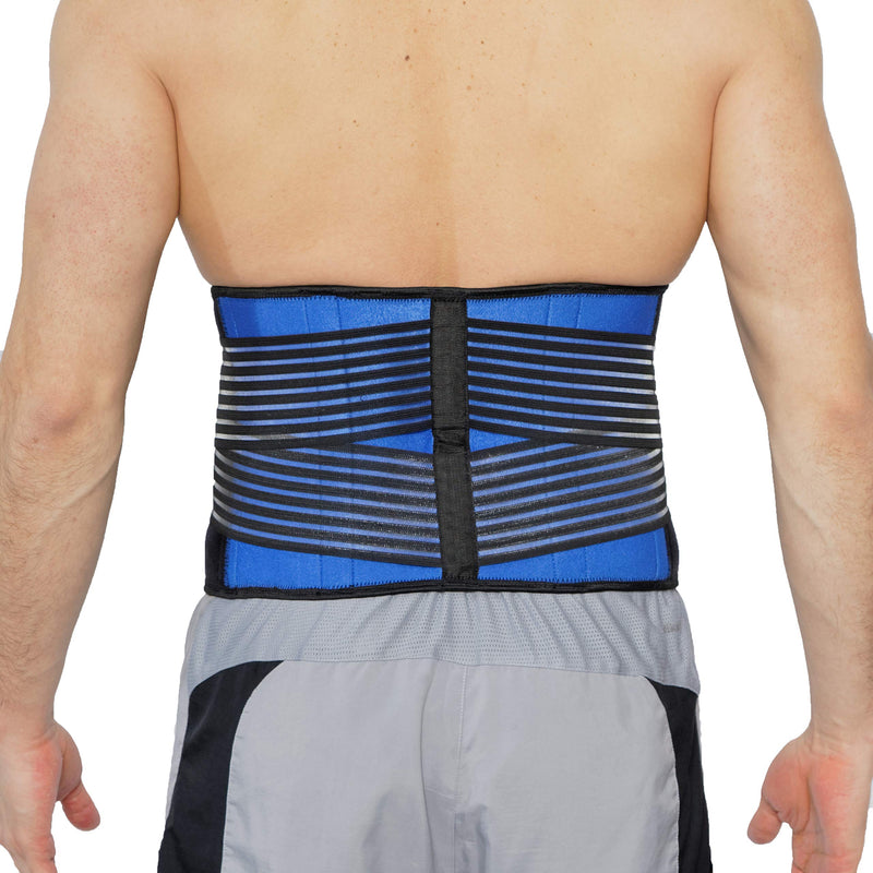 [Australia] - Neotech Care Neoprene Back Brace, Lumbar Support with Double Banded Strong Compression Pull Straps (Black & Blue, Size XXXXL) 4XL 