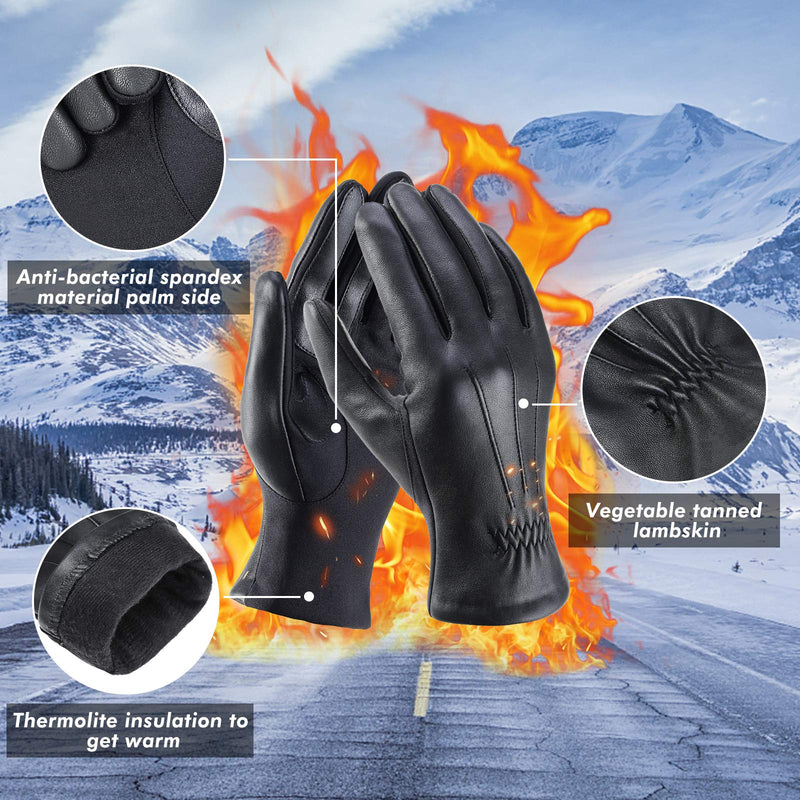 [Australia] - WANSIHE - Sheepskin Leather Gloves For Women, Thermolite Lining Cotton Warm Gloves, Touchscreen Texting Driving Winter Gloves Small/Medium 